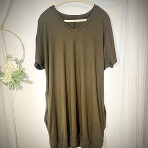Olive Green V-Neck Women's Top